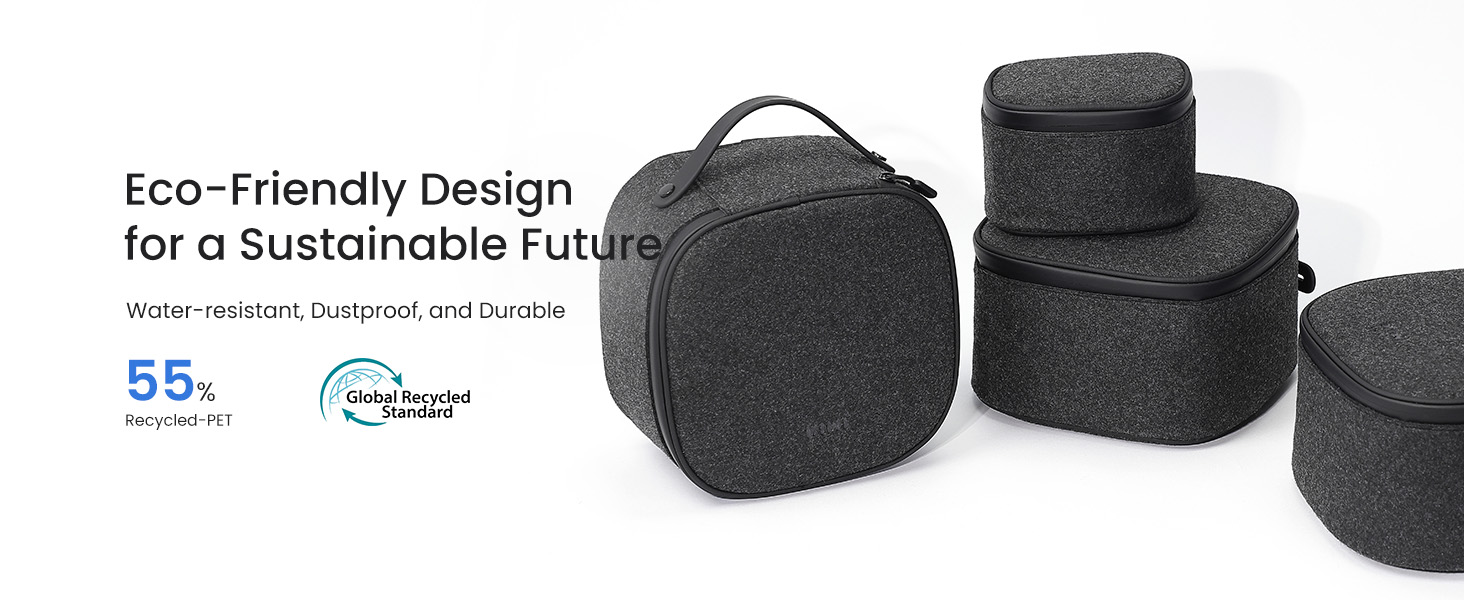 Eco-Friendly Design for a Sustainable Future  Water-resistant, Dustproof, and Durable  55% Recycled-PET  Global Recycled Standard