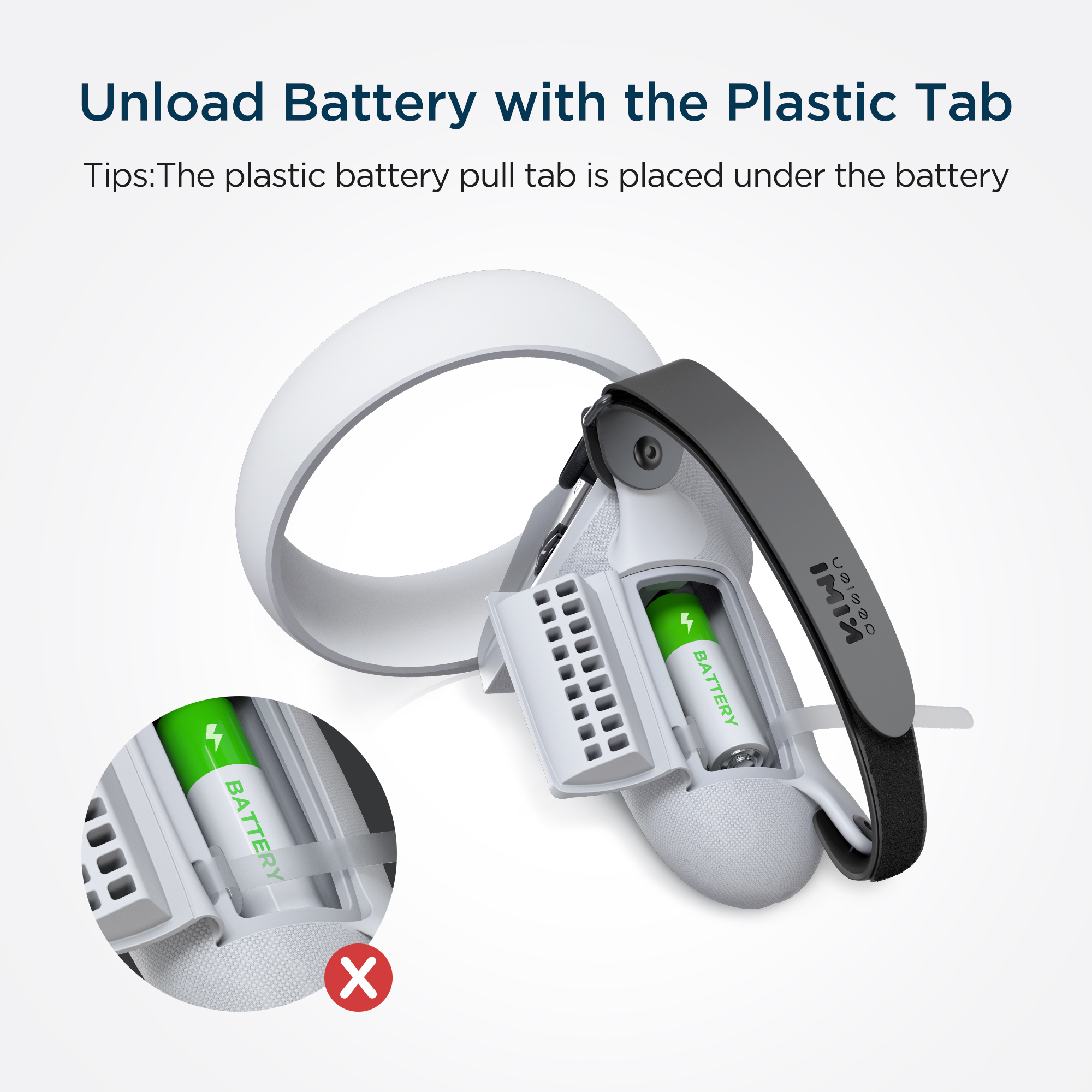 Unload Battery with the Plastic Tab  Tips: The plastic battery pull tab is placed under the battery