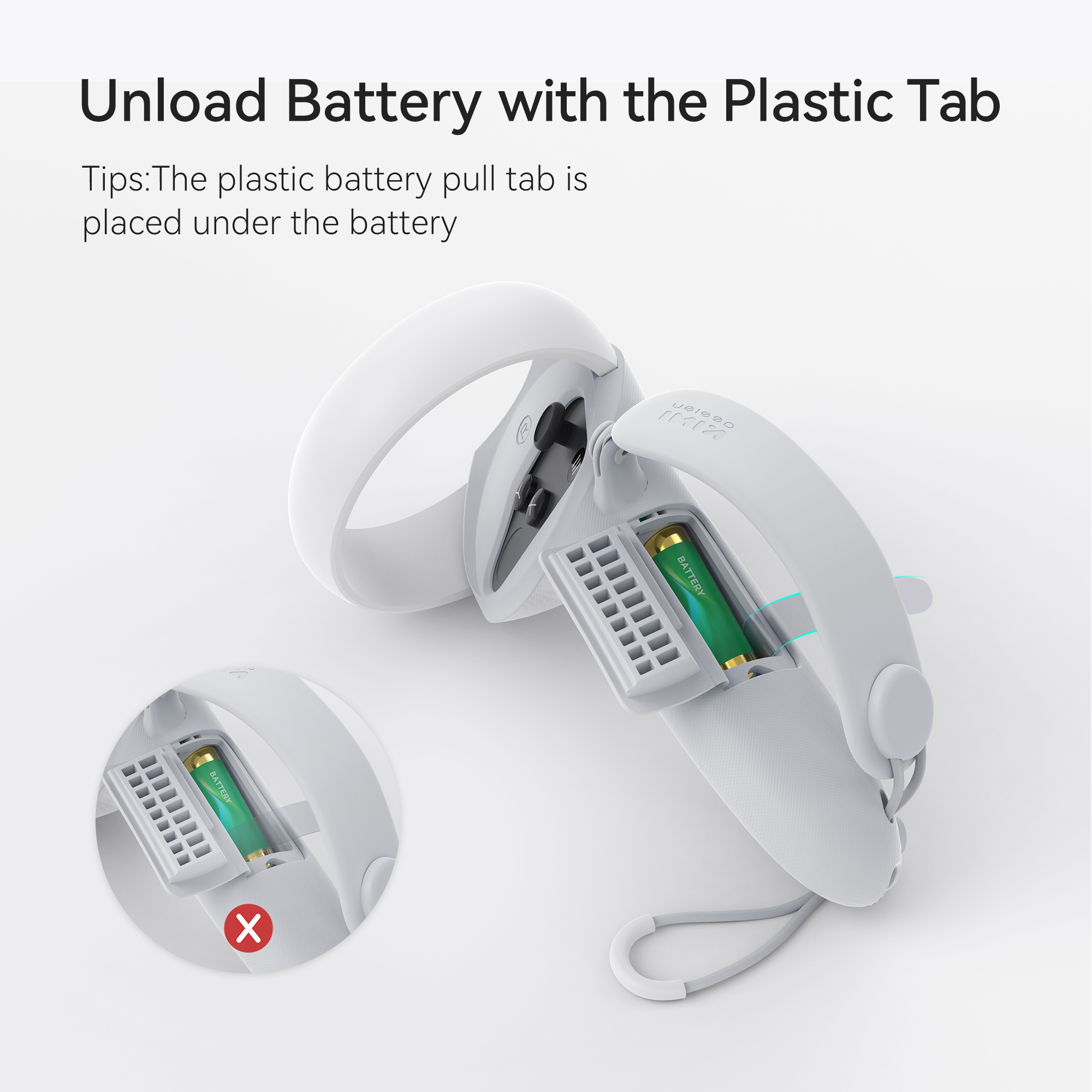 Unload Battery with the Plastic Tab  Tips: The plastic battery pull tab is placed under the battery